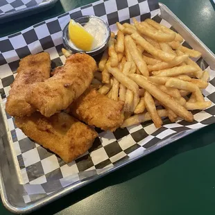 Fresh Hot Fish Fry Friday with some crispy French fries, and tartar sauce. I declined on the Cole Slaw but my brother said it was good.