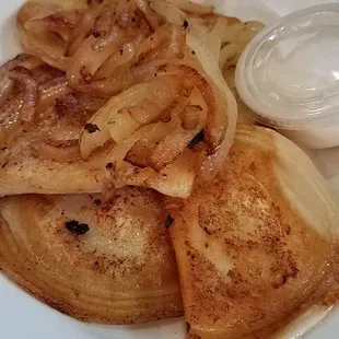 Pierogi. Req. well done, but were still very chewy.