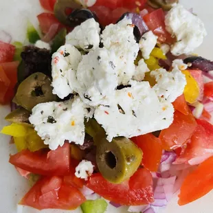 Fresh cut veggies for Greek salad wrap