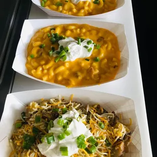 Homestyle potatoes &amp; Mac &amp; cheese loaded.