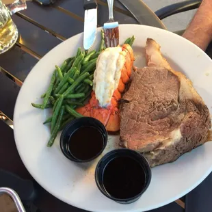 Prime rib and lobster meal