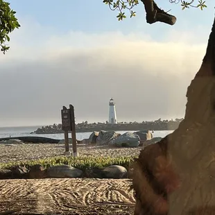 View of the lighthouse and shore from our table