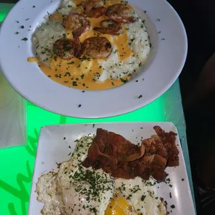 Shrimp and grits and breakfast platter