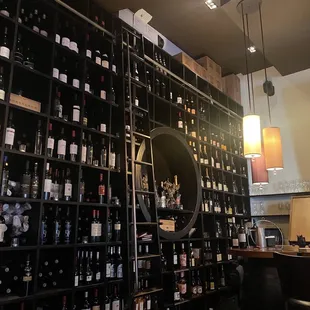 a wall of wine bottles
