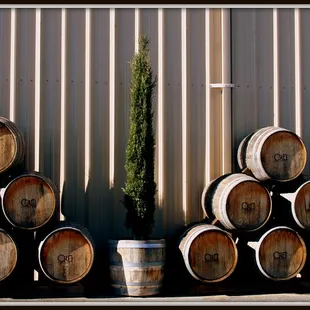 Barrels outside winery.