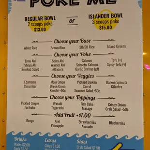 Poke Me food truck menu.