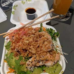 Poke Me regular bowl for $14.50 &amp; a tasty 16oz IPA for $7.