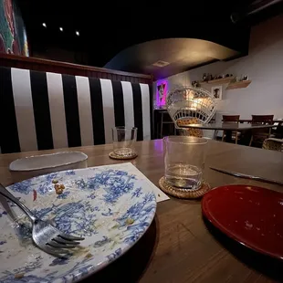 a dirty plate with a fork and knife on it