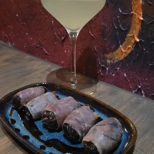 Serrano wrapped bleu cheese dates and an Air Mail