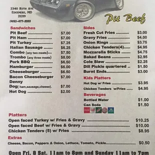 This is the old menu when they were outside, I'm pretty sure it's the same price wise, just different hours