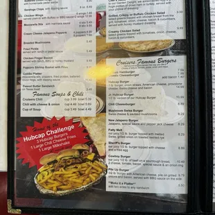 Menu: Apps, salad and burgers