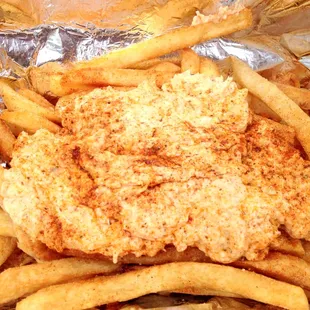 Crabby Fries (lump crab dip served over a large order of French Fries sprinkled with Old Bay)