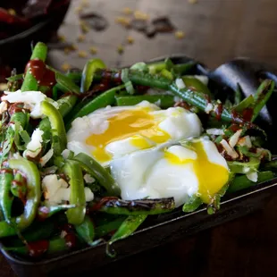 Charred Green Beans with slow poached egg