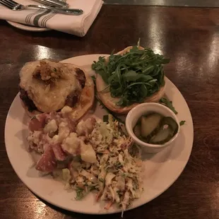 Brat Burger and sides