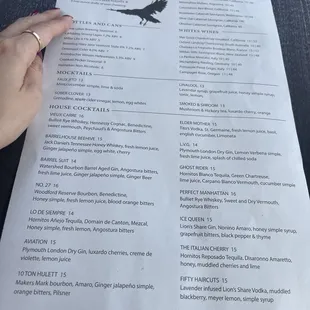 Cocktail menu