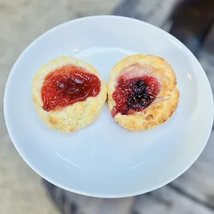 Yummers! Delicious jam biscuits.