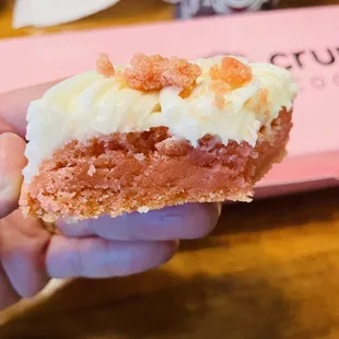 Pink velvet cake. Deliciously warm and chewy.