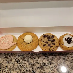 three cookies in a box