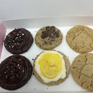 Chocolate cake batter, Semi sweet chocolate chunk, Lemon Cheese cake and peanut butter