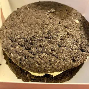 Giant Oreo style cookie for a birthday gift.