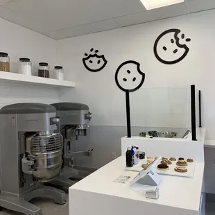 a kitchen with a counter and a mixer