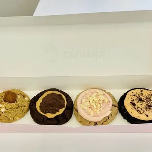 cookie butter white chip, buckeye, strawberry cake, chocolate pumpkin cheesecake