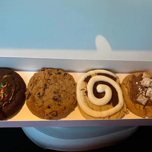 Cosmic Brownie, oatmeal raisin, cinnamon swirl and muddy buddy