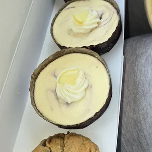 Lemon blueberry cheesecake and sea salt toffee