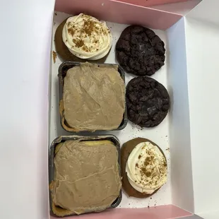 Brownie batter, caramel pumpkin cake, maple cinnamon square