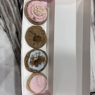 Strawberry cake, cookie butter white chip, Cookie Monster, classic pink sugar