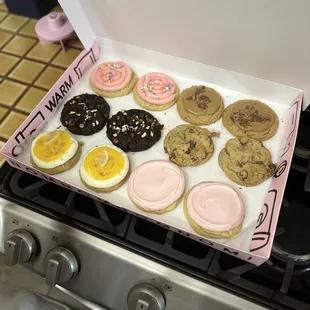 a box of decorated cookies