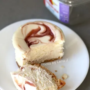 Inside of Strawberry Fields Cheesecake ($9) - it's good! Texture is creamy and fluffy. Strong cream cheese flavor.