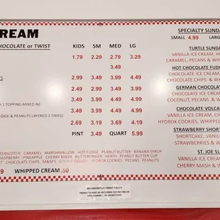 Icecream menu