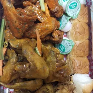 Whole wings, 10 hot and 10 honey gold