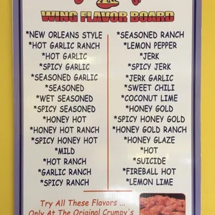 Wing flavors