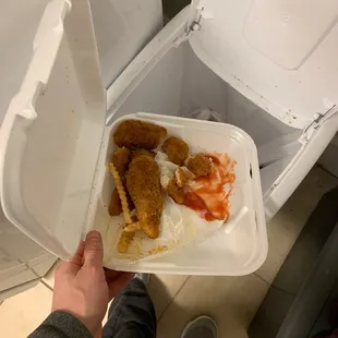 Where these tenders belong is the trash... Crumpy's tenders used to be good now they went cheap and changed them. Couldn't even eat them.