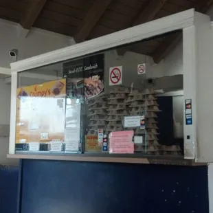 a window with a sign on it
