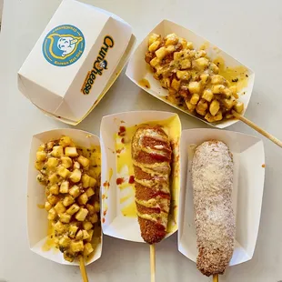 Mozzarella/hotdog, Potato/Mozzarella, Porato/hotdog, Rice cake