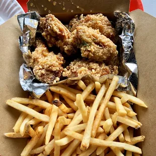Crunchicken: 8 piece (honey garlic flavor) with fries.