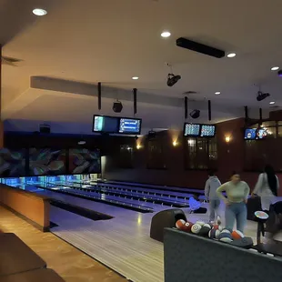 a bowling alley at night