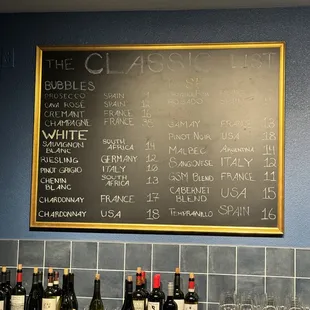 Classic Wine list