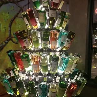 Holiday wine bottle tree at crush