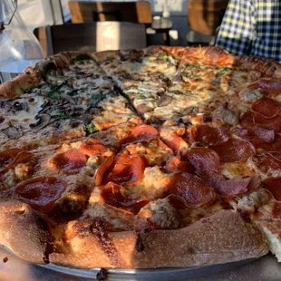 Half mushroom/spinach, half pepperoni/sausage