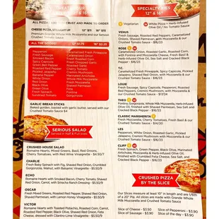 Menu @ Crushed Pizzeria.1607 W Montrose Ave, Chicago, IL Simply Hand Tossed Artesian Thin Crust Pizzas &amp; Salads! Nice Quick Service. Cool!