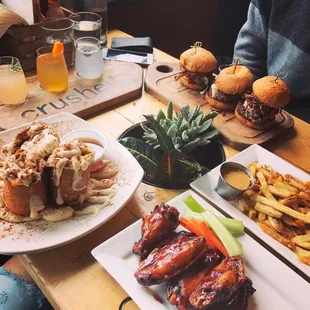 Cinnamon Roll Pancakes, PB BBQ Sliders, Curry Fries, and Wingies