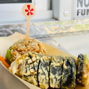 a close up of a sushi
