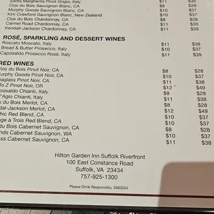 Wine list