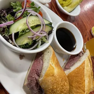 Roast Red Steer Beef French Dip with a side salad w/ ranch. Fire!