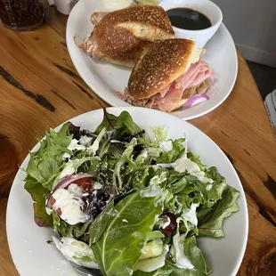 Ham sandwich with a salad