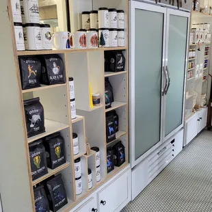 shelves of paint and other items